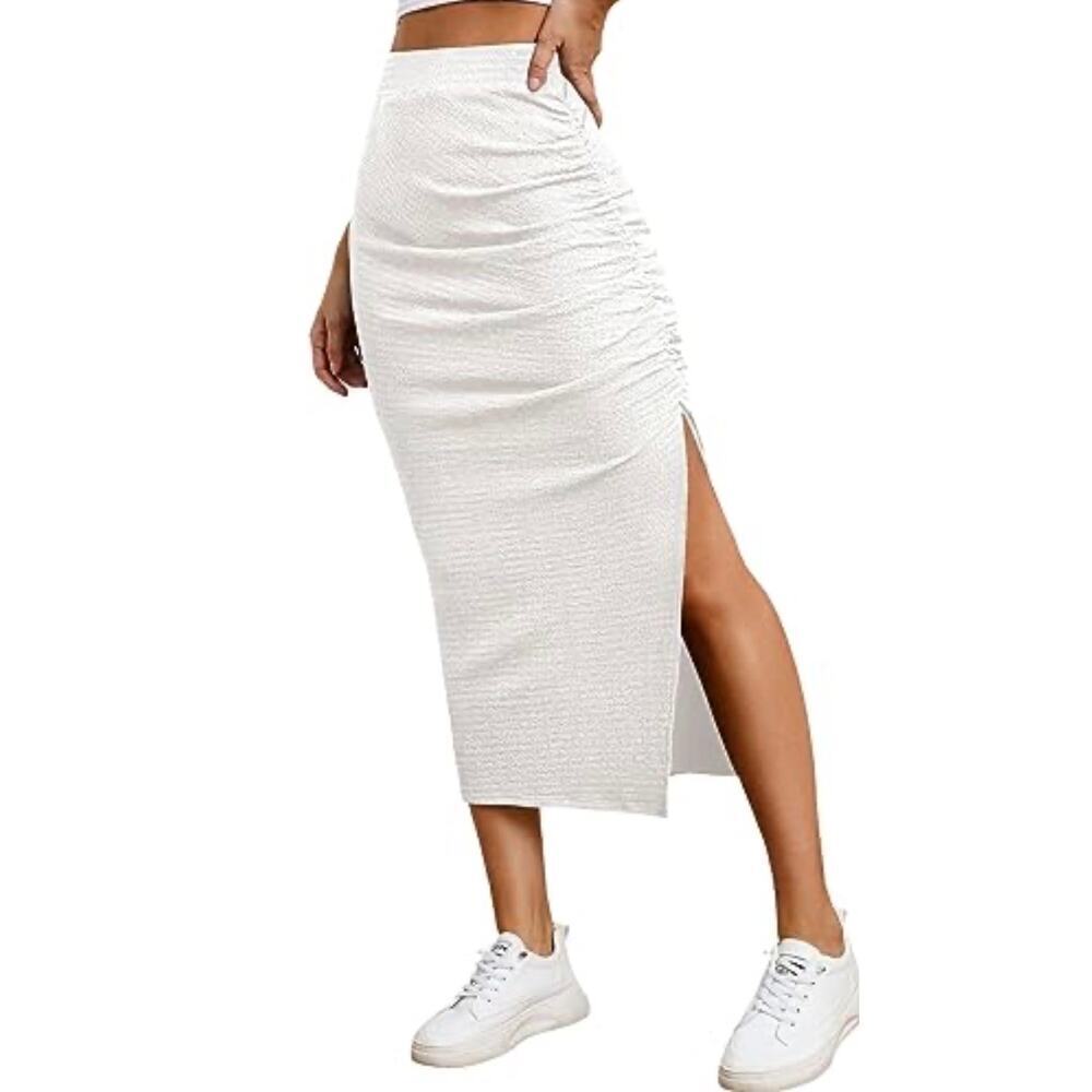 Free People Movement White Midi Skirt Slit Ruched Athletic Small